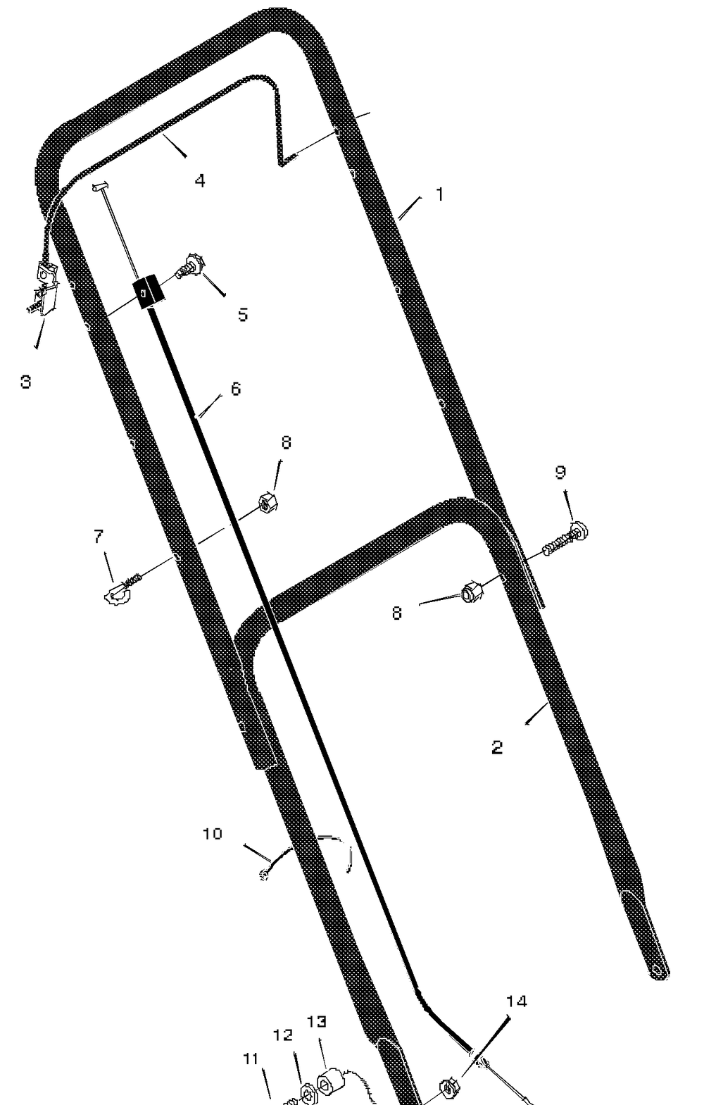Handle Assembly Diagram and Parts List for 20103X31A 1997 Briggs and Stratton Lawn Mower
